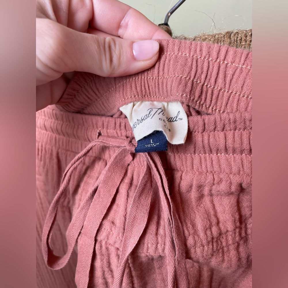 Like New 100% Cotton Relaxed Tie Waist Pants Dusty Rose Brown Large - Picture 7 of 12